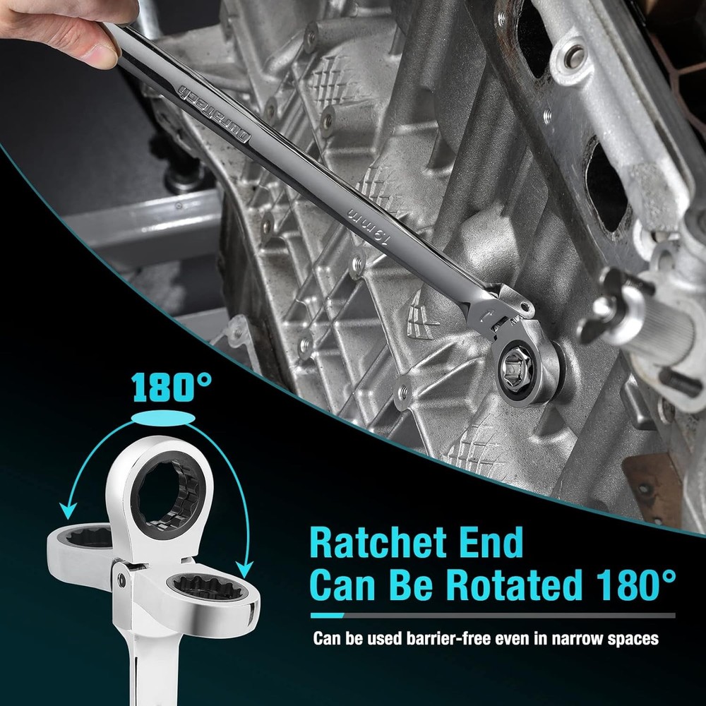 DURATECH 27PCS Extra Long Flex Head Ratcheting Wrench Set, 8-22mm