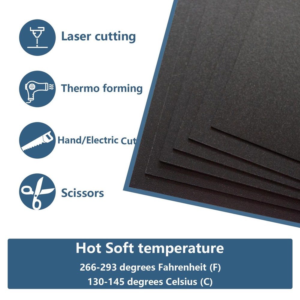 4 Pack Black Plastic Sheets 8x12x0.04 in Flexible High in,