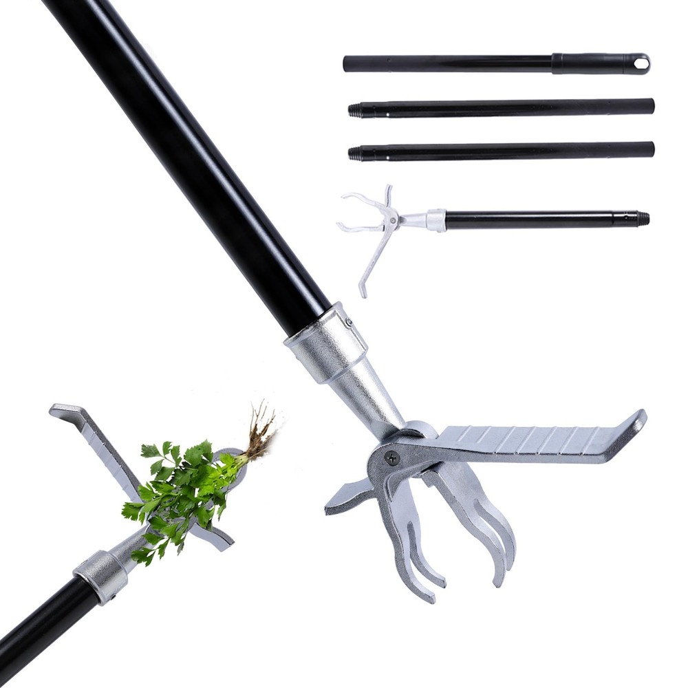 Yocada Weed Puller Tool Stand Up Remover with 4 Claw Steel silver