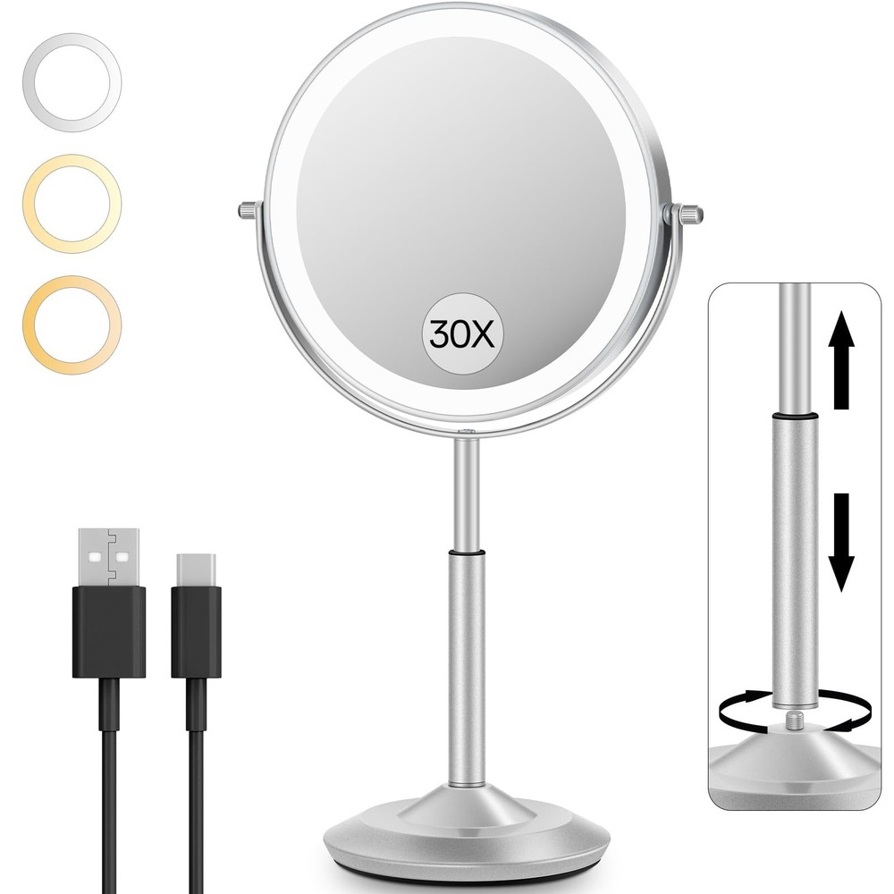 30X/1X Makeup Mirror with Lights, Height Adjustable Lighted Magnifying Vanity...
