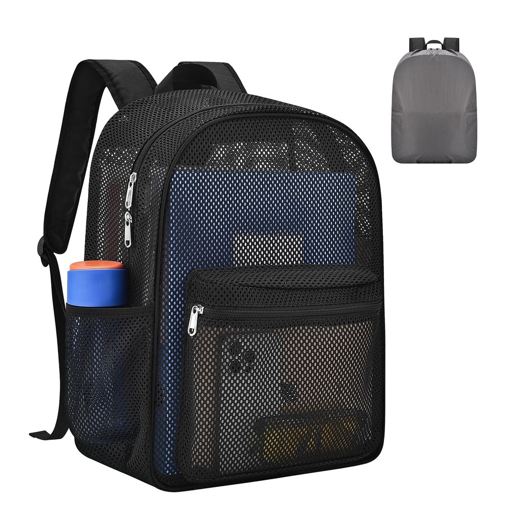 Heavy Mesh Backpack with Rain Cover,See Through Mesh Backpack for School,Beac...