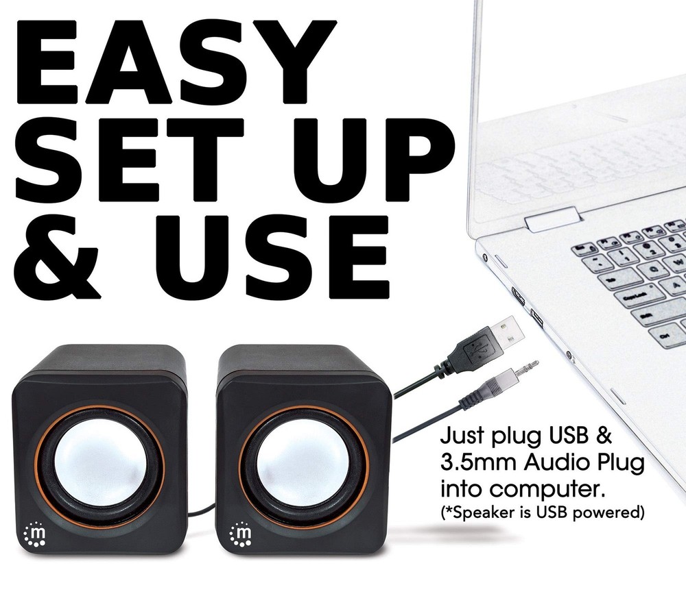 Manhattan USB Powered Stereo Speaker System - Small Size - with Volume Contro...