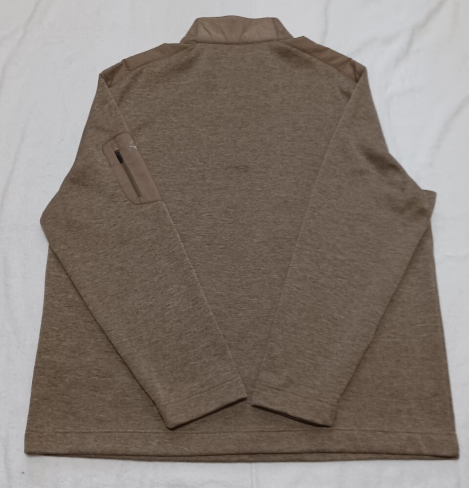 Mens Heathered Tan Tactical Mock Neck Button Pullover with Sleeve Pocket Large