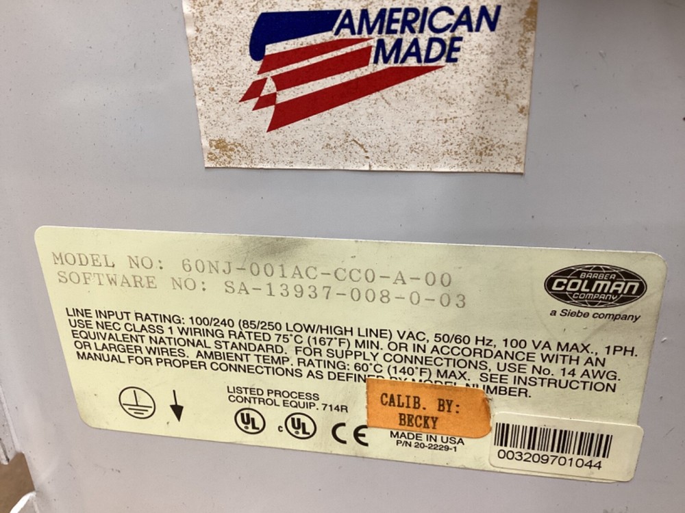 Barber Coleman Maco 6000 Processor Control 60NJ-001AC-CC0-A-00 #119G23PR7