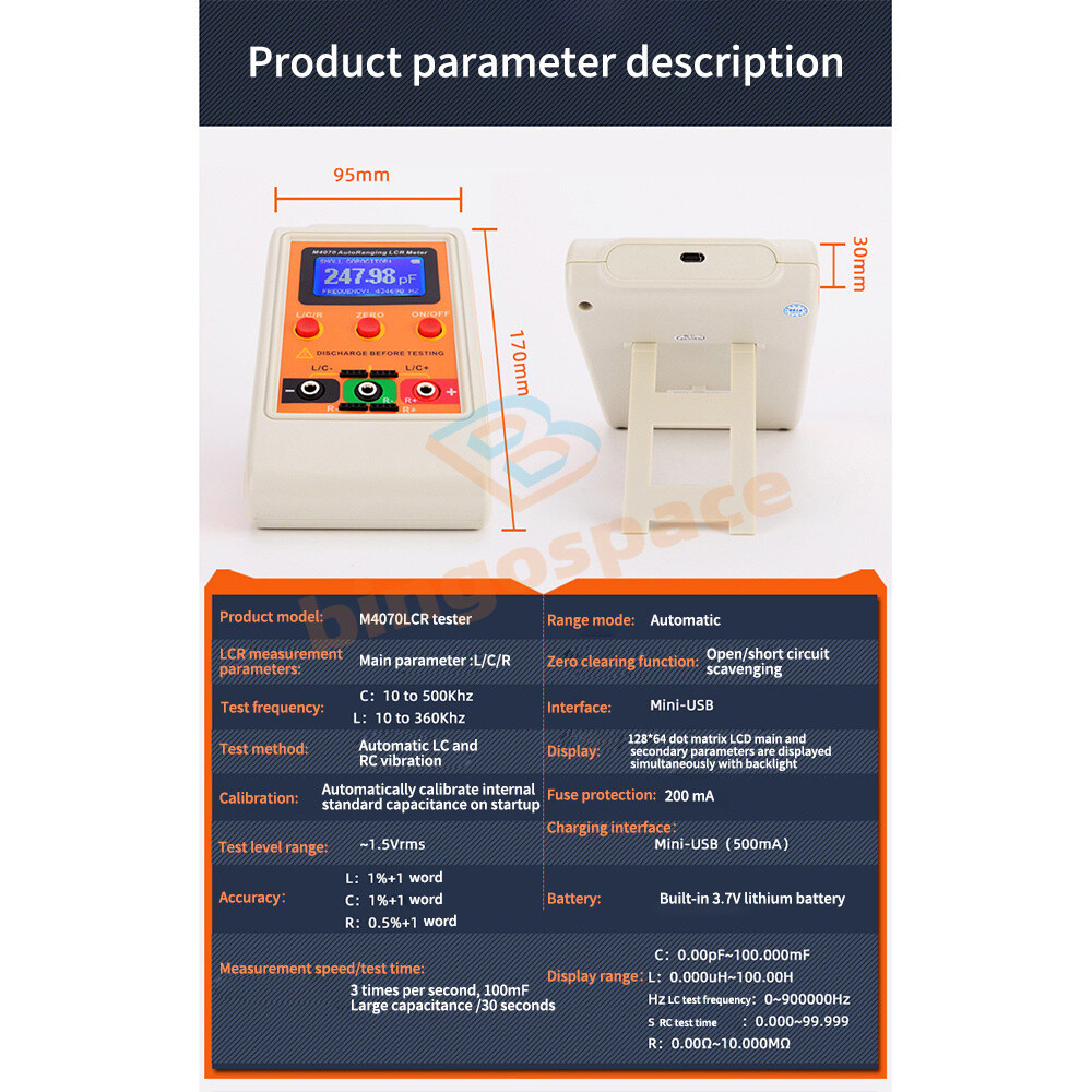 M4070 Handheld LCR Meter Auto Ranging Capacitance Inductance Resistance Tester