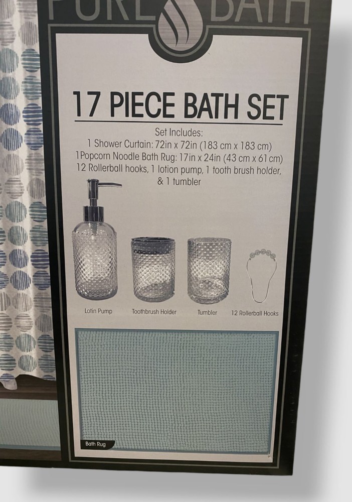 Pure Bath Blue Stripe Circle 17-Pc. Bath Set Bedding