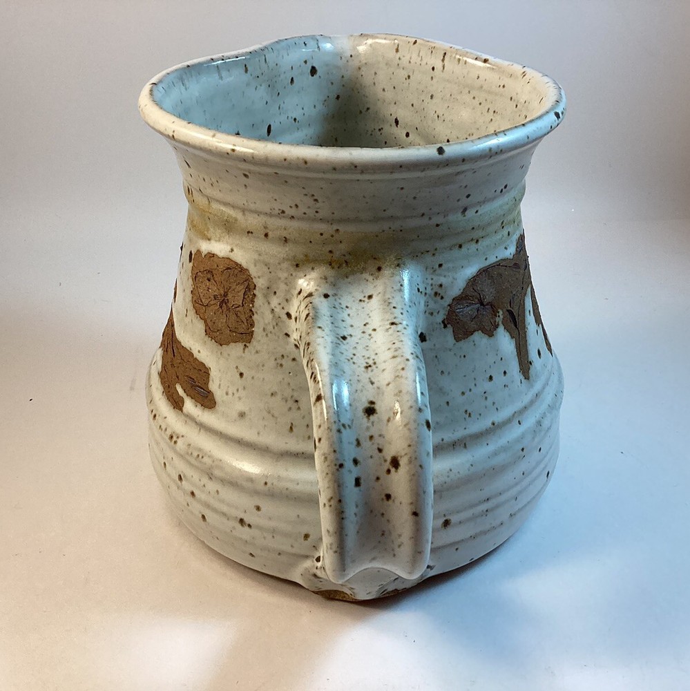 Hand Thrown Pottery 36 oz. Pitcher, Etched Design, Signed Baber