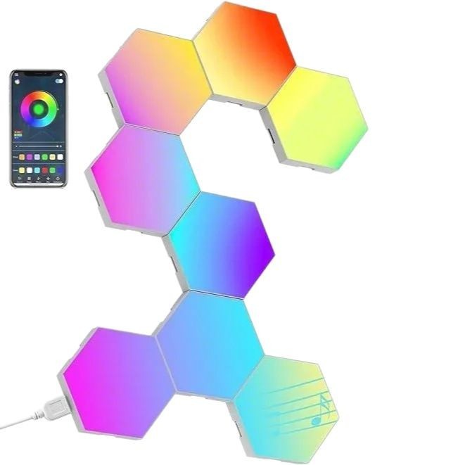 Quantum Hexagonal LED Gaming Light - Sound-Activated, Bluetooth/WiFi, Indoor
