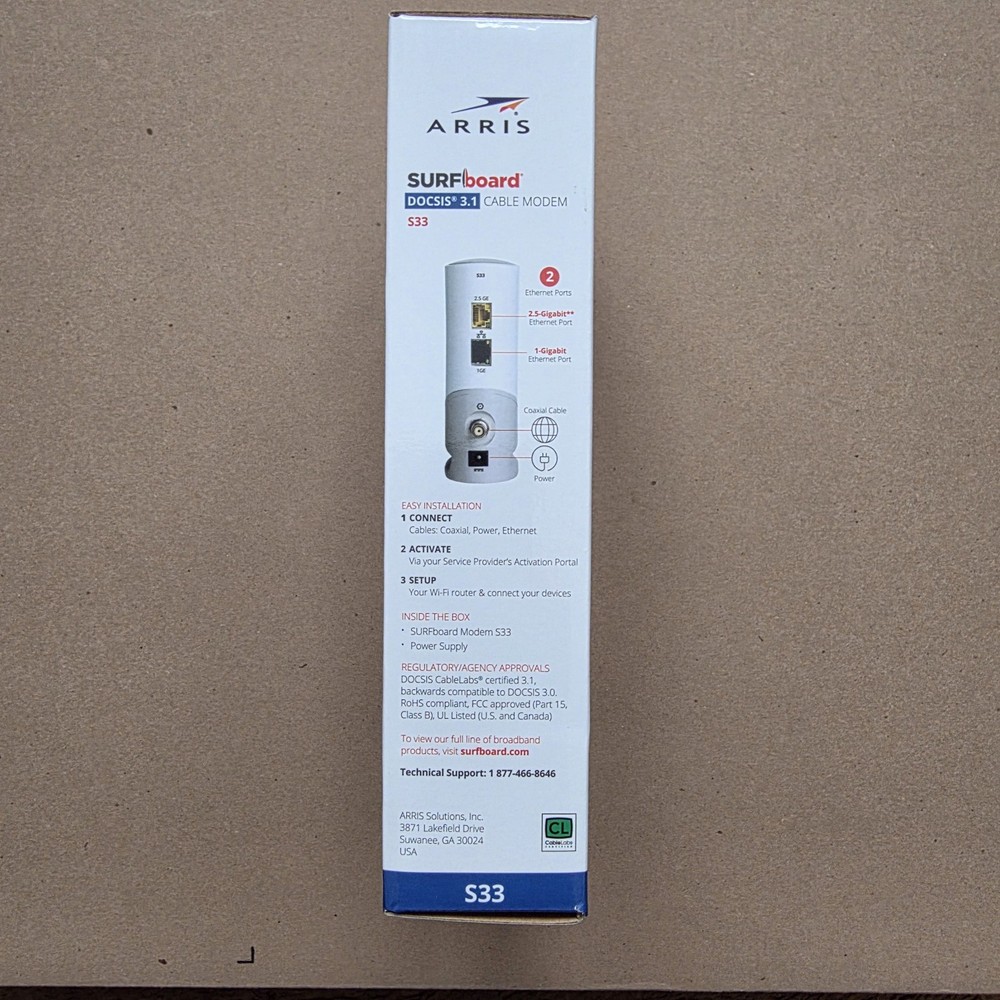 ARRIS S33 Surfboard DOCSIS 3.1 Multi-Gig Cable Modem