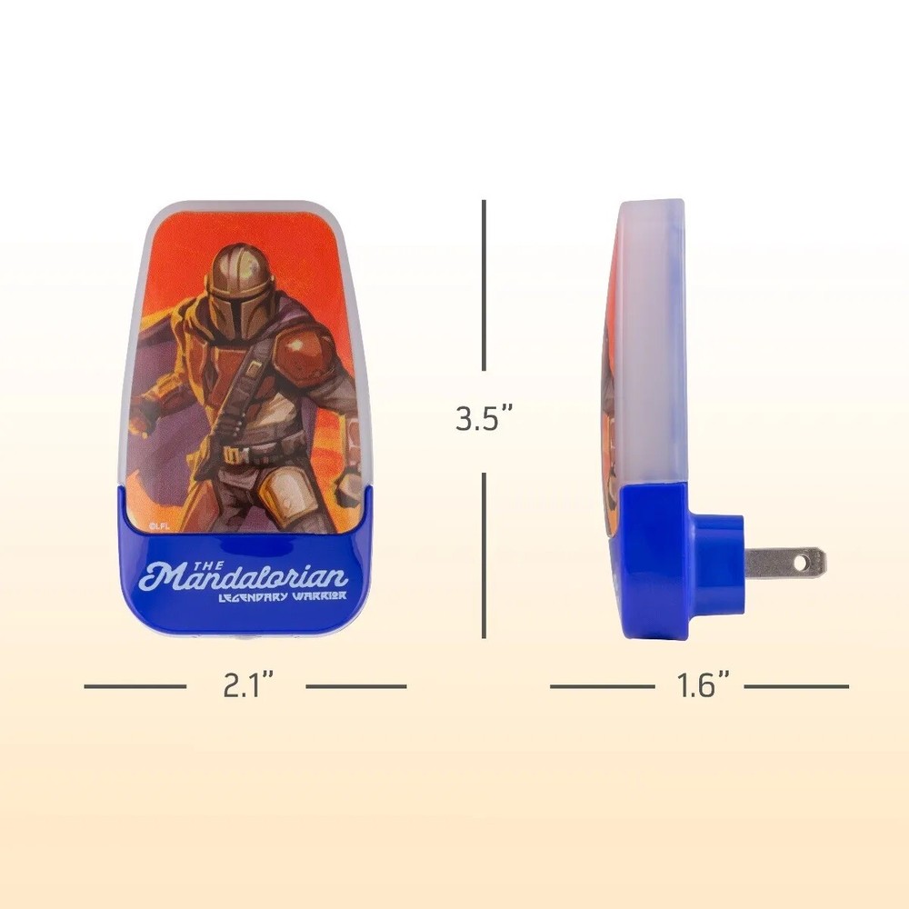 Star Wars The Mandalorian Light Sensing LED Night Light, 2 Pack, Blue/Green