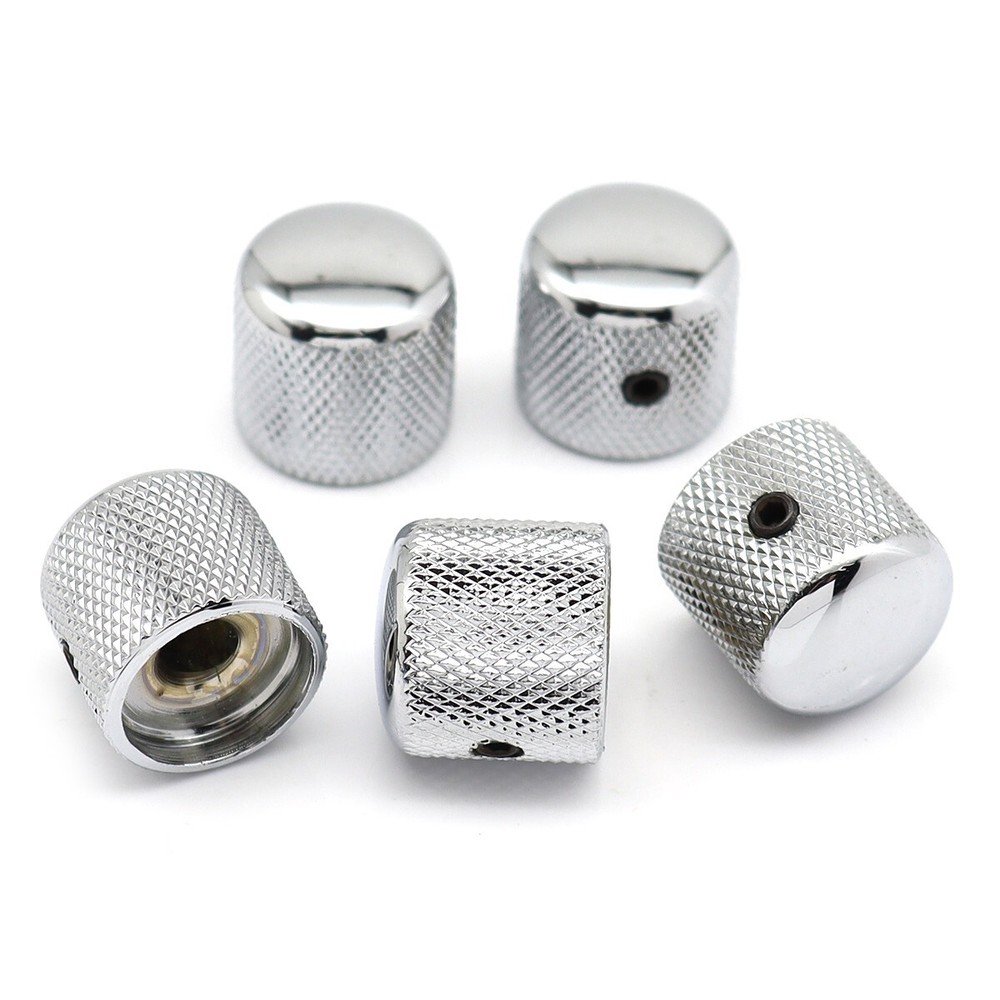 5Pcs Metal Bass Guitar Knobs Chrome 6mm Pots Diameter without Tooth Splines Knob