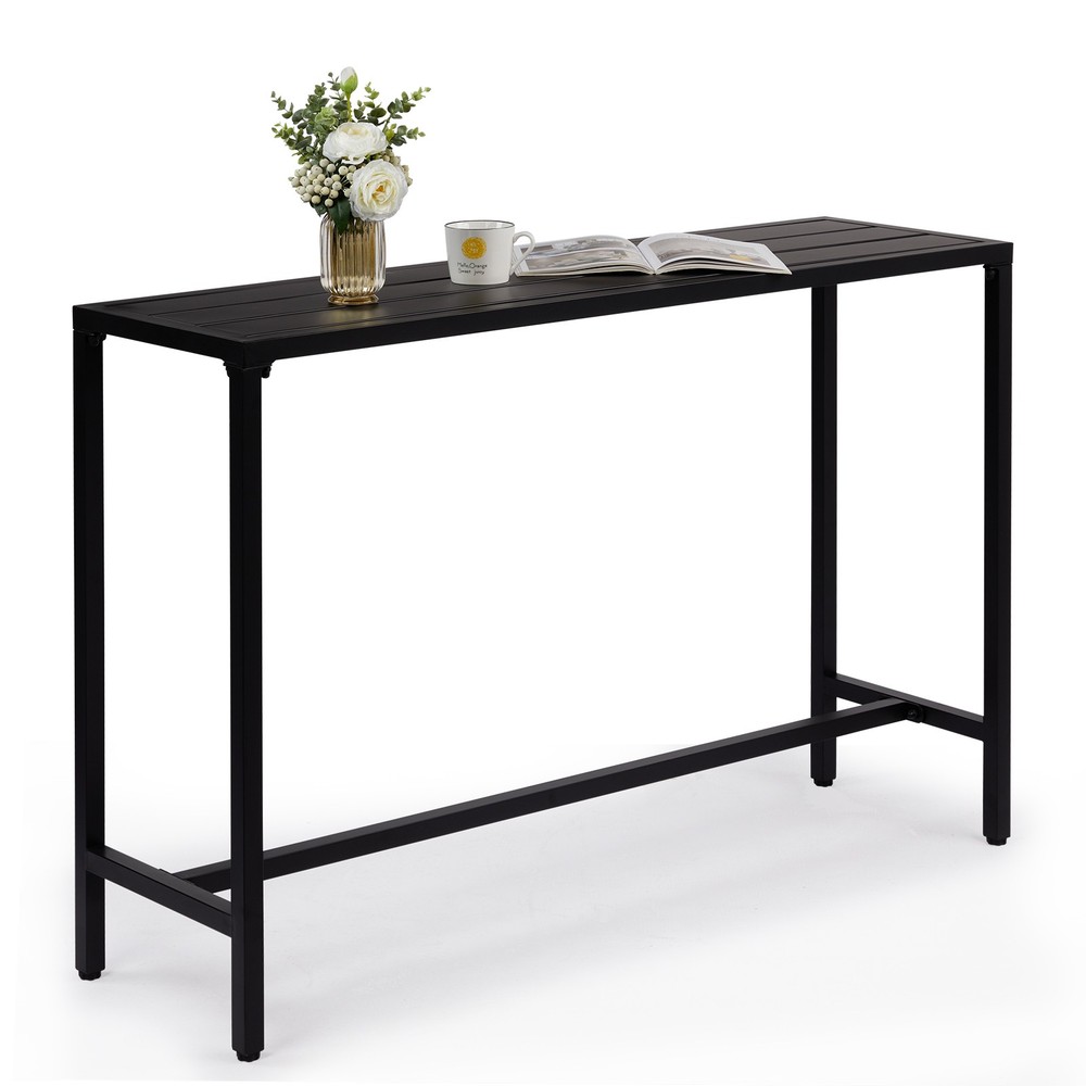Outdoor Bar Table with Adjustable Feet, Rectangle Narrow Counter Height Table