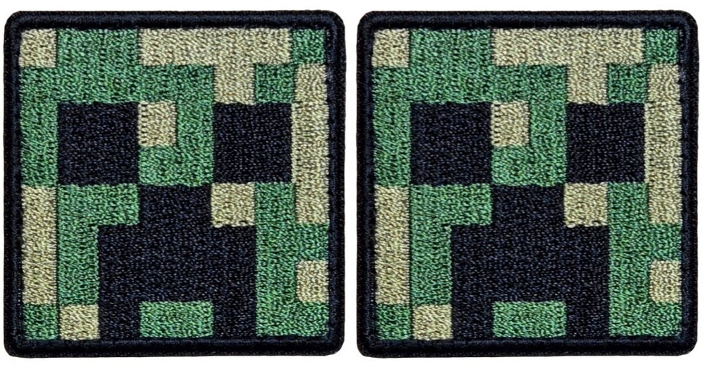 Creeper Face Minecrafter Embroidered Morale Patch - 2PC  Hook Backing  2"x2"