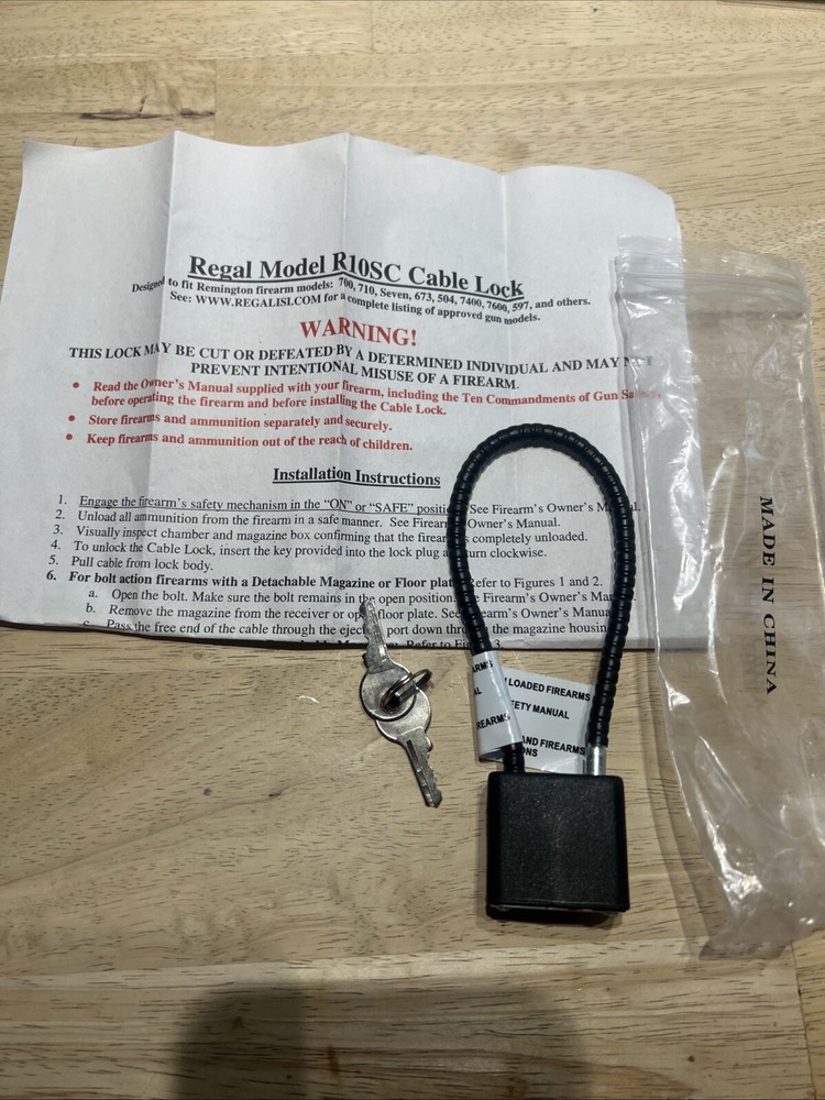 Regal Model R10SC Cable Gun Lock, NEW! 2 keys