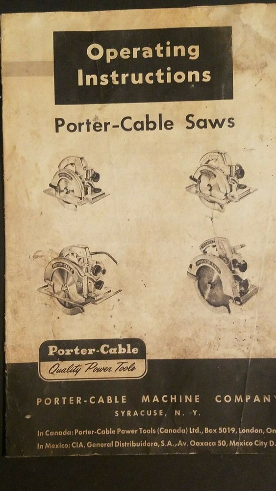 Vintage Operating Instructions For Porter Cable Saws