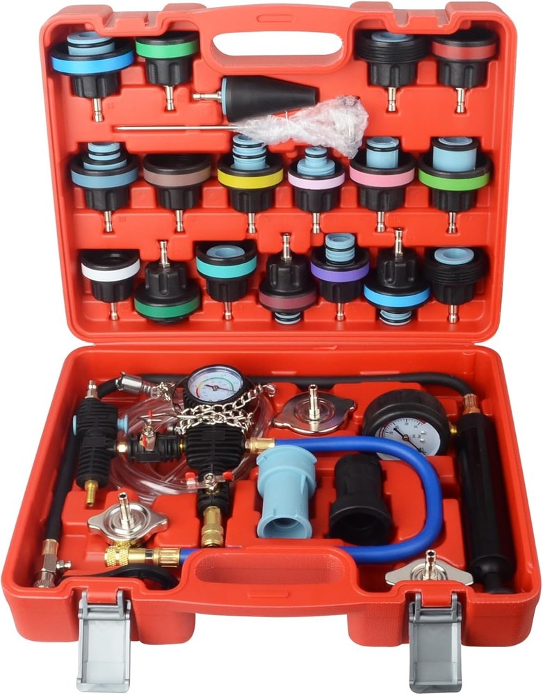 28pcs Universal Radiator Pressure Tester Kit, coolant Set Red