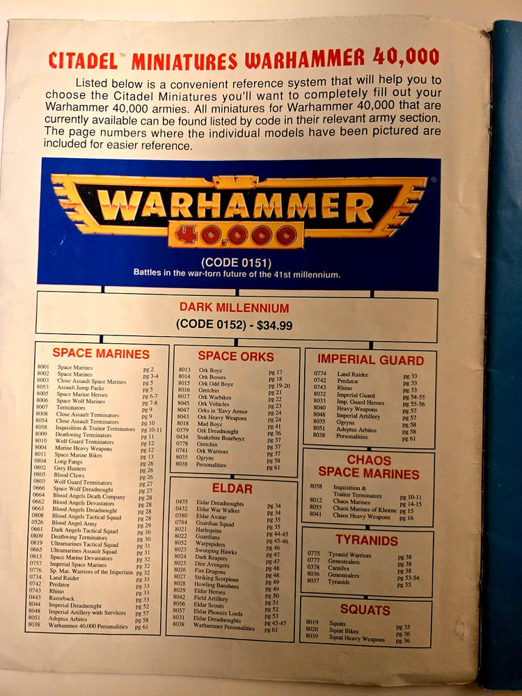 GW Warhammer 40 1994-95 Blue Miniatures Catalog