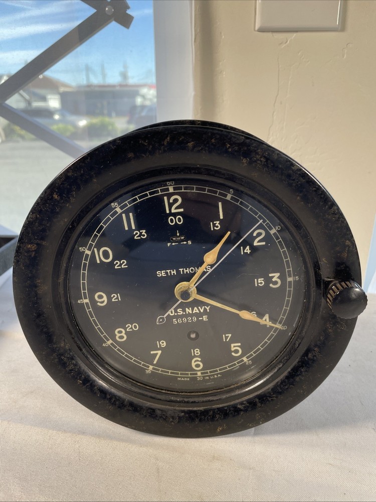 Seth Thomas WW2 Era Deck Clock Vintage Bakelite US Navy Working Military Clock