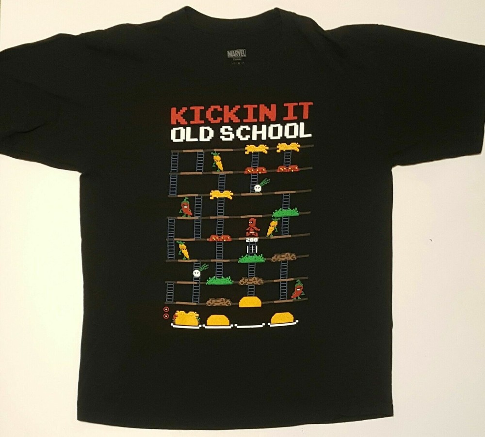 Deadpool T-Shirt Large Old School Arcade Video Game Tacos Marvel Comics