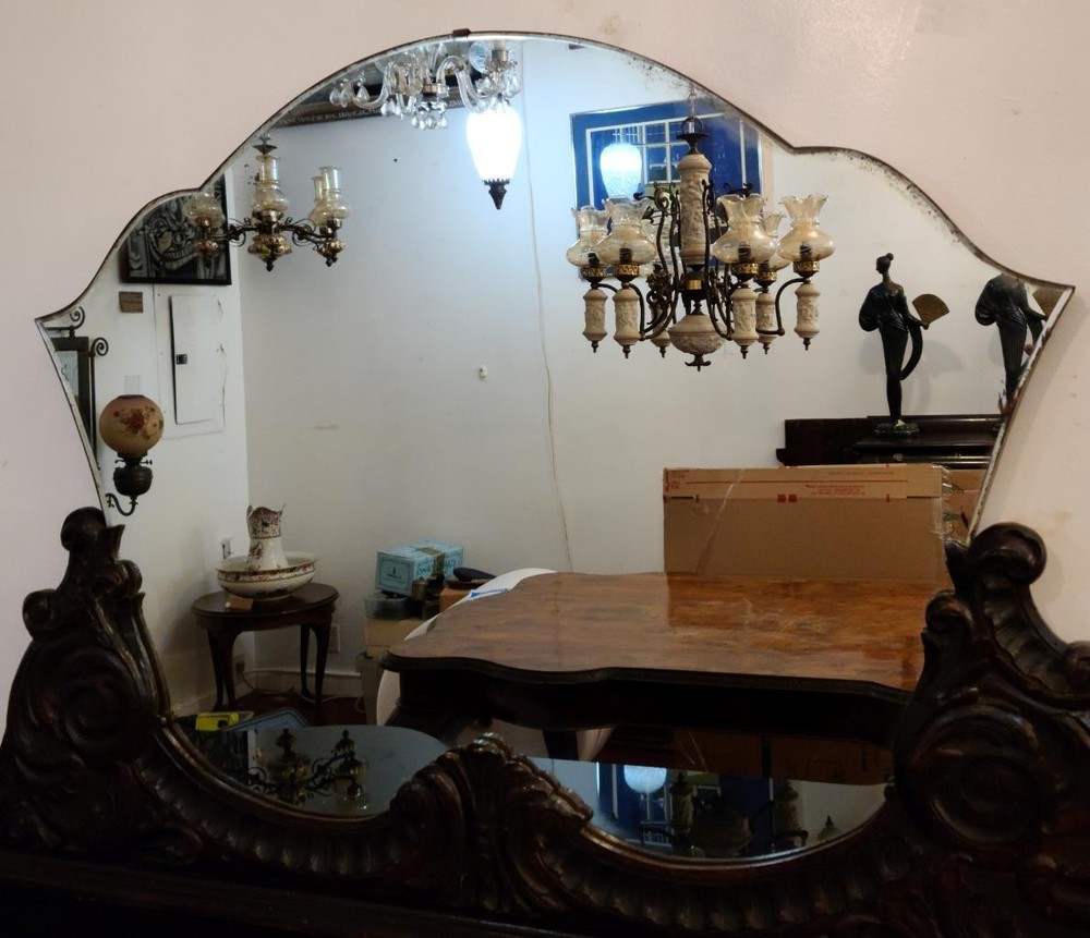 Incredible French Victorian Solid Burled Walnut Sideboard & Glass Top - GDC