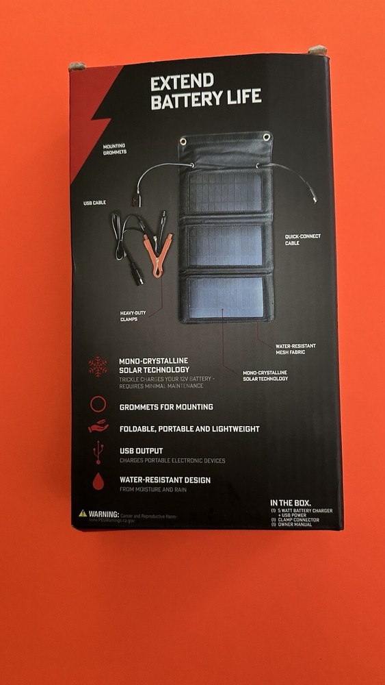 Schumacher 5 Watts Folding Solar Panel Charger + USB Power