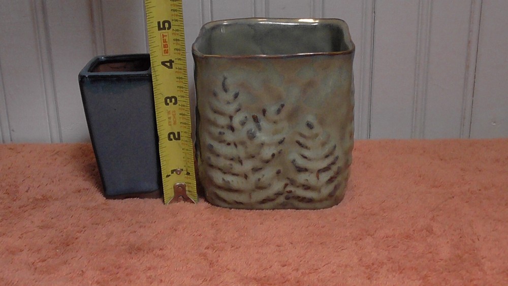 Small Vintage Ceramic Planters Square green and blue