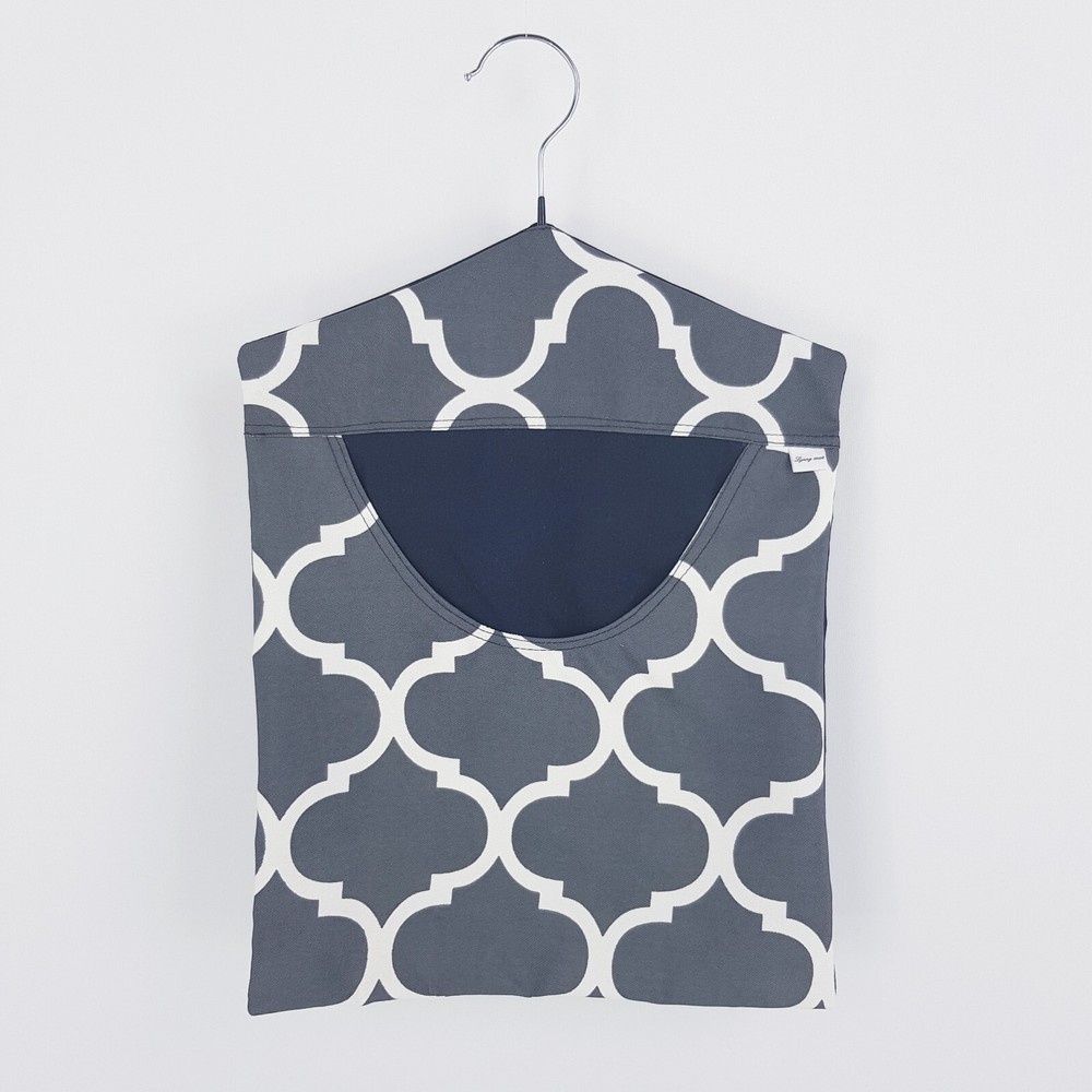 Peg Bag Handmade Grey White Patterned Lined Laundry Clothes Peg Holder