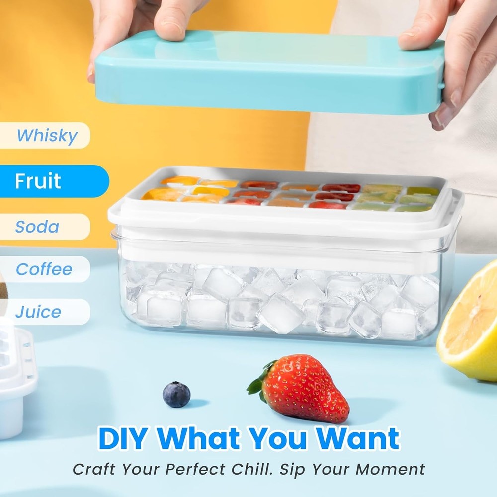Durable Ice Cube Tray with Bin & Scoop - Quick Release for Busy Entertainers