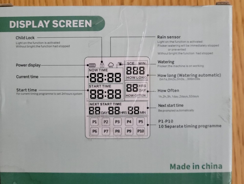 Dar Darouxiao Water Timer Model WT05 IP54 10 Group Program Rain Sensor Black