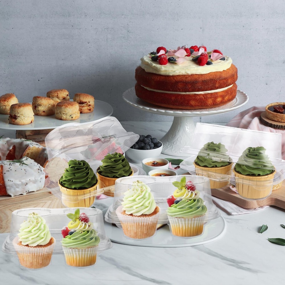 100PCS Cupcake Containers 2 Count Clear Cupcake Boxes Disposable Cupcake Hold...