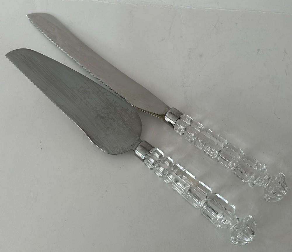 Godinger Crystal Handle Cake Server and Knife Set Wedding Party Serving Utensils