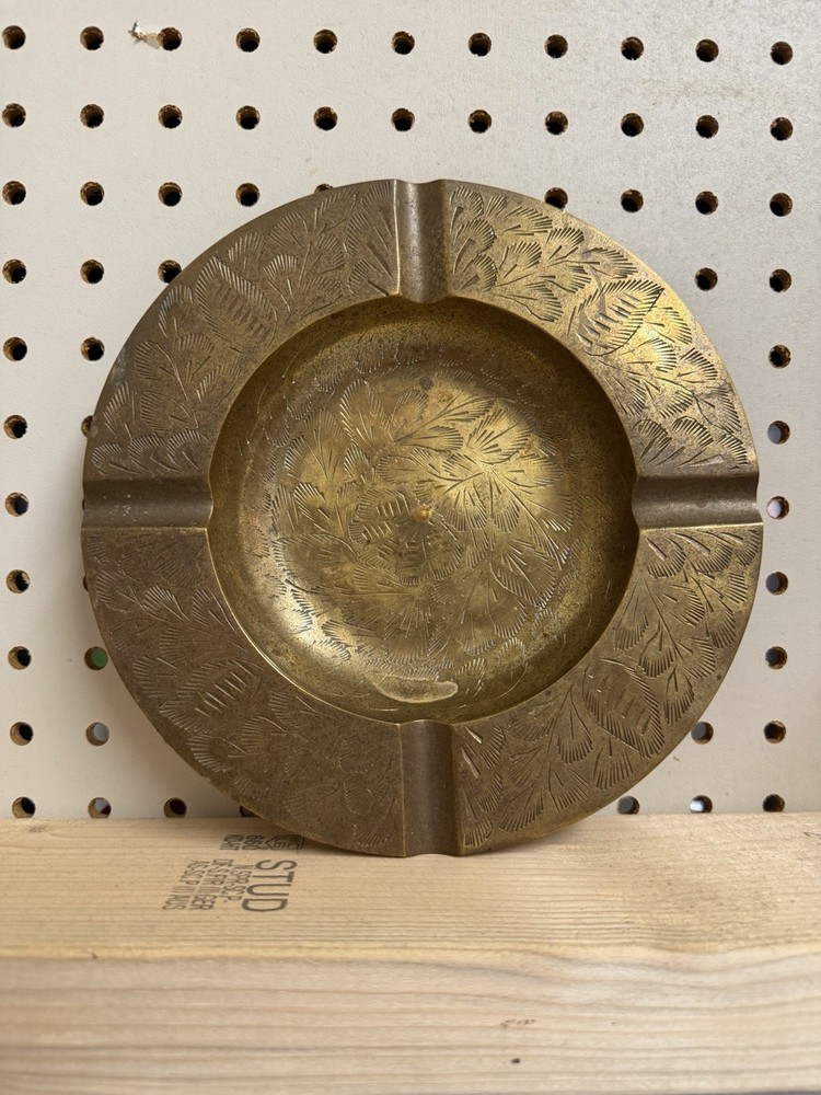 Vintage Etched Solid Brass Ashtray