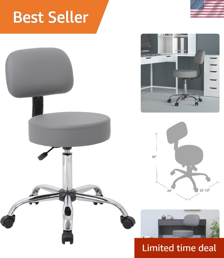 Ergonomic Adjustable Drafting Stool with Back Cushion - Grey & Chrome Finish