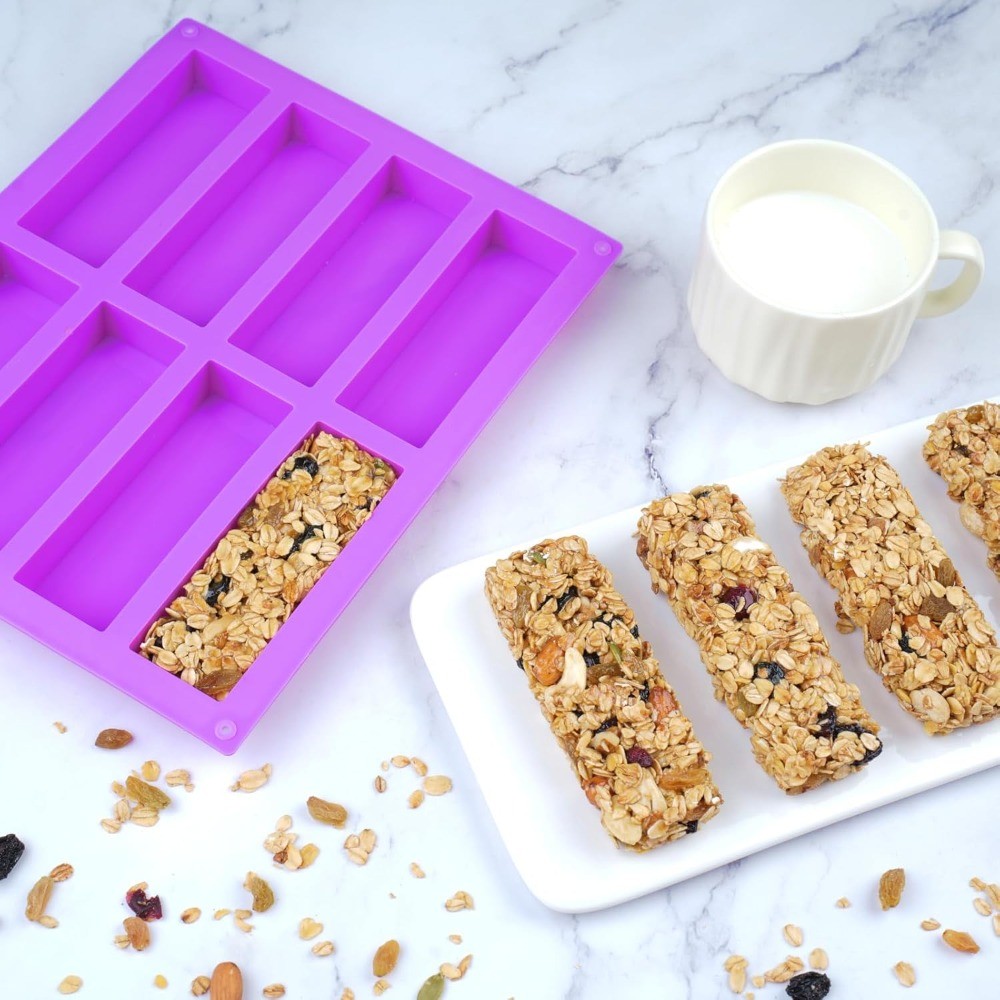 2 Pack Granola Bar Mold 8 Cavity Rectangle Silicone for Baking Chocolate Candy