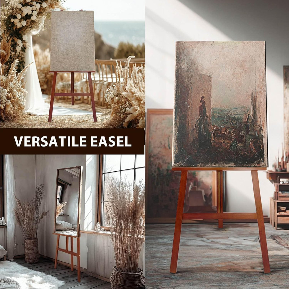Large A-Frame Wooden Painting Display Walnut Easel, Large Adjustable Pine Woo...