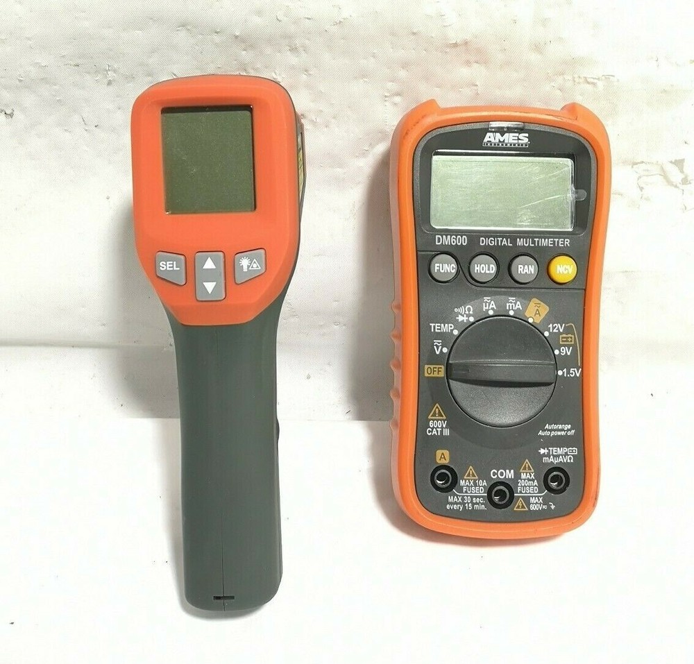 AMES 12:1 Infrared Laser Thermometer & Digital multimeter bundle DM600 NO BACK