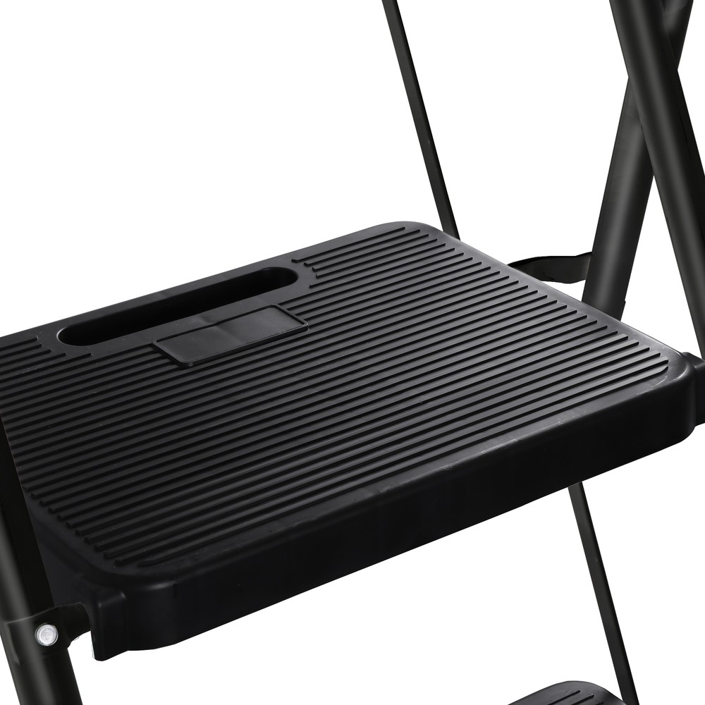 Step Ladder Sturdy 4 Step Ladder with Tool Platform Multipurpose Home Black