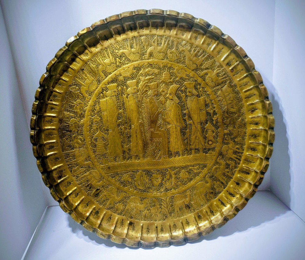 Antique Hand-engraved Large Persian Brass Tray