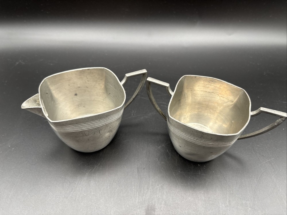 Vintage Pewter White Cream Sugar Set