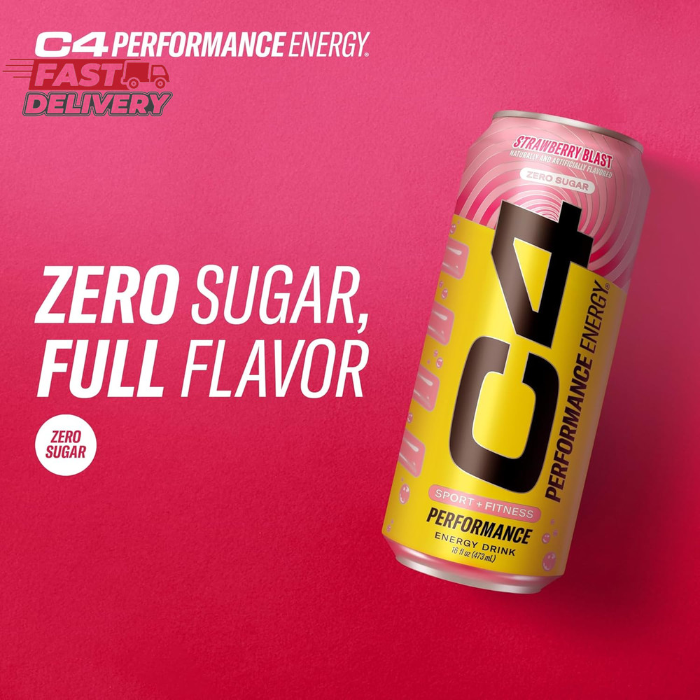 Cellucor C4 Performance Energy Drink | Strawberry Blast | Zero Sugar Carbonated