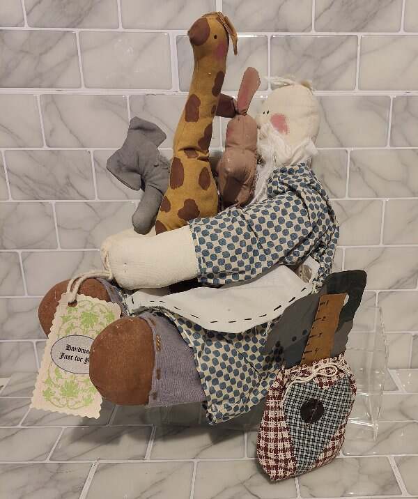 Primitive Rustic Noah With Animals Plush Decor Handmade Plush