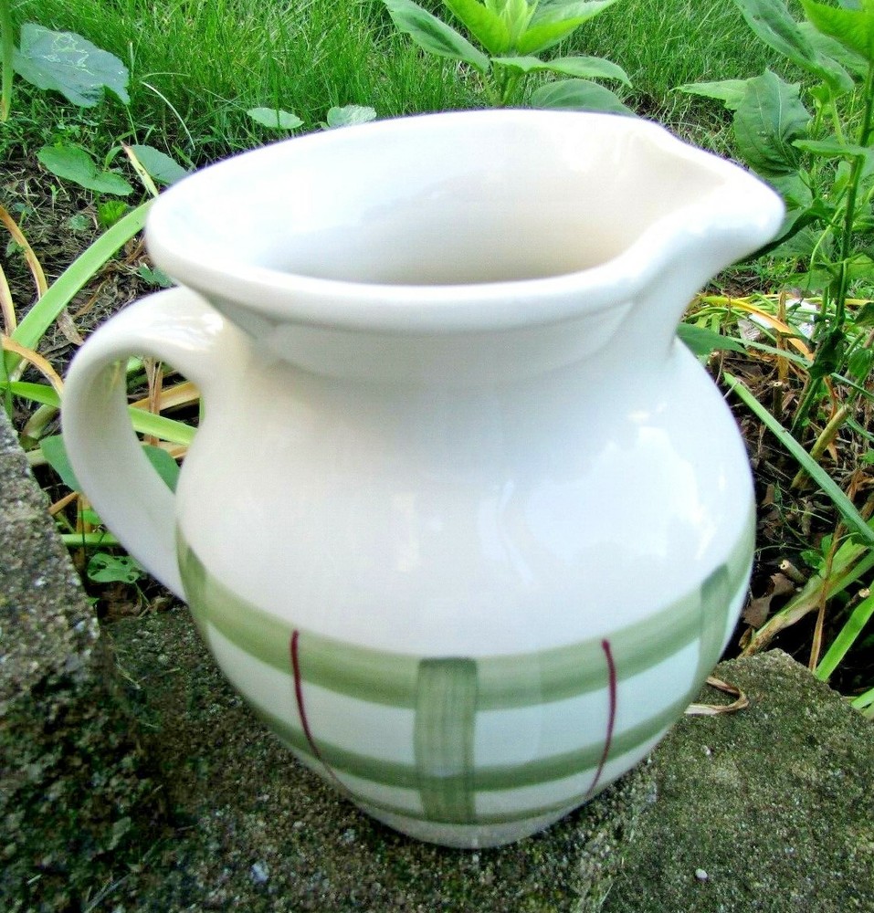 HARTSTONE POTTERY LARGE PITCHER Green Plaid Design