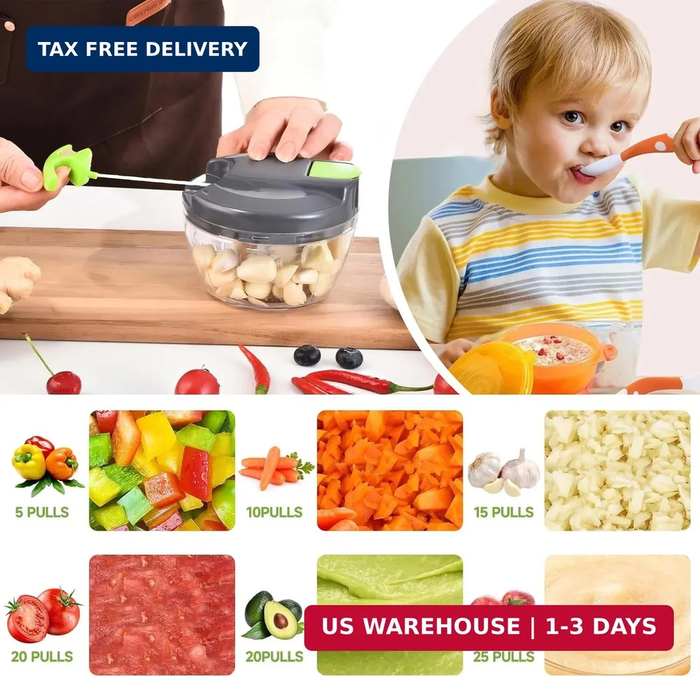 Manual Food Processor Vegetable Chopper, Portable Hand Pull String Garlic Mincer