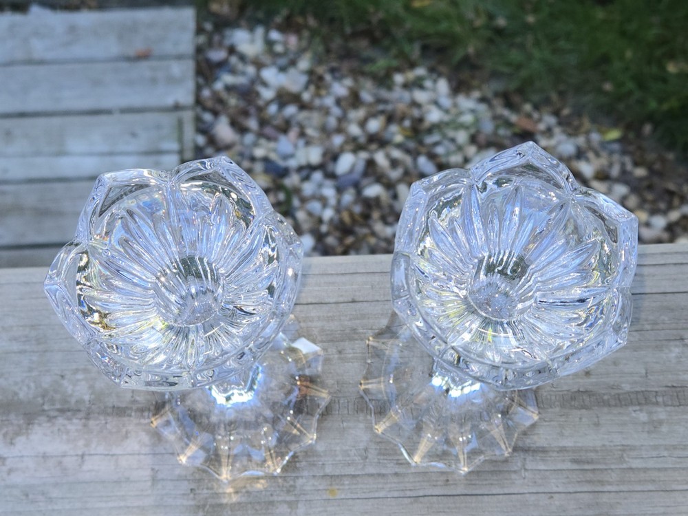 Gorham Crystal 7" Candlesticks Lotus Pattern Set of 2