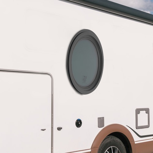 Round Fixed RV Window Venting Window with Trim Ring Replacement Smoke Grey