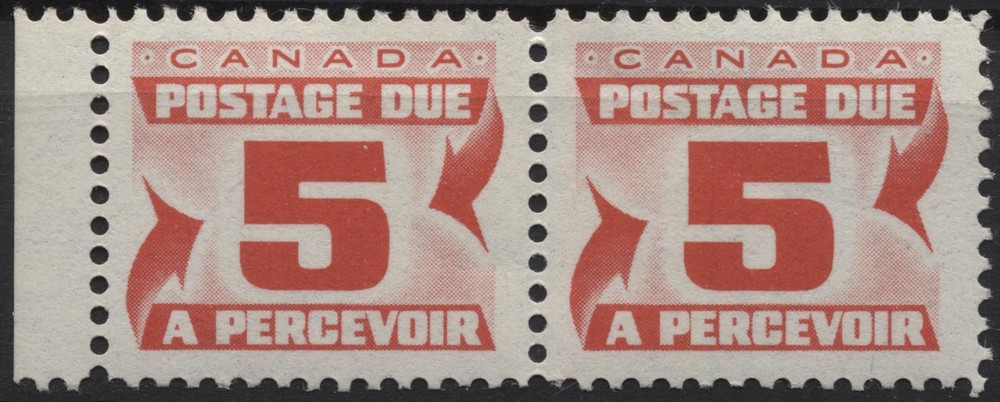 Canada 1967 #J25 5c "red dues first issue" pair MNH