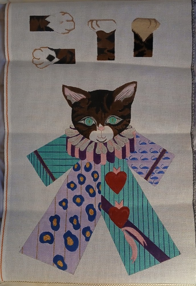 TS Designs Large Cat with Paws 13 Count HP Needlpoint Canvas on Scroll Rods