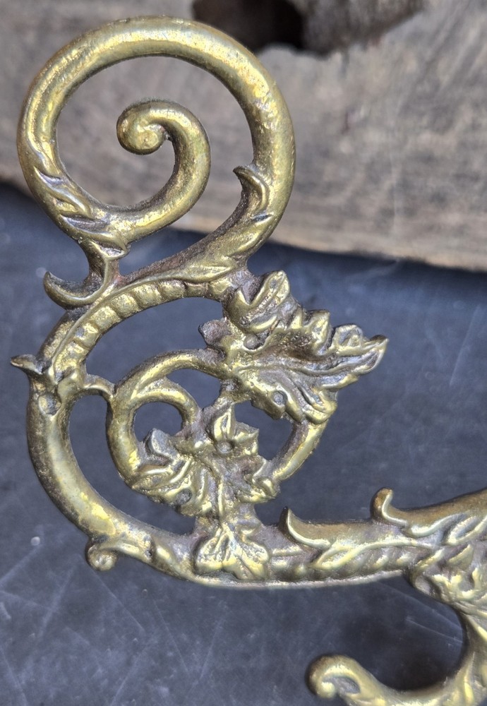 Pair of Solid Brass Hall Tree Double Hooks Architectural Salvage Coat & Hat Hook
