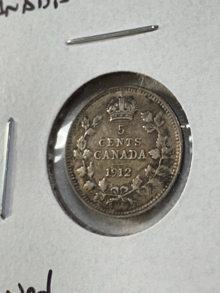 1913 Canada 5 Cents Small Silver Coin Cleaned