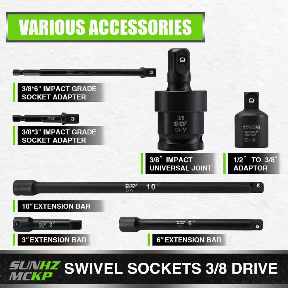 3/8 In. Drive Impact Socket Set 52-Piece